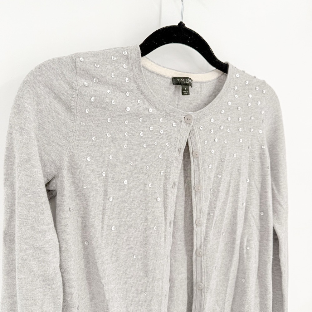 Talbots Gray Cardigan with Relaxed Fit and Crew Neck - Picture 3 of 4